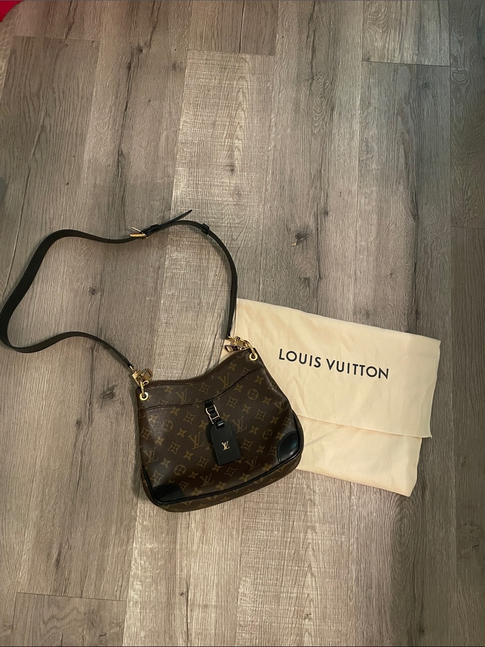 Louis Vuitton Brown Monogram Crossbody with Black Leather Trim